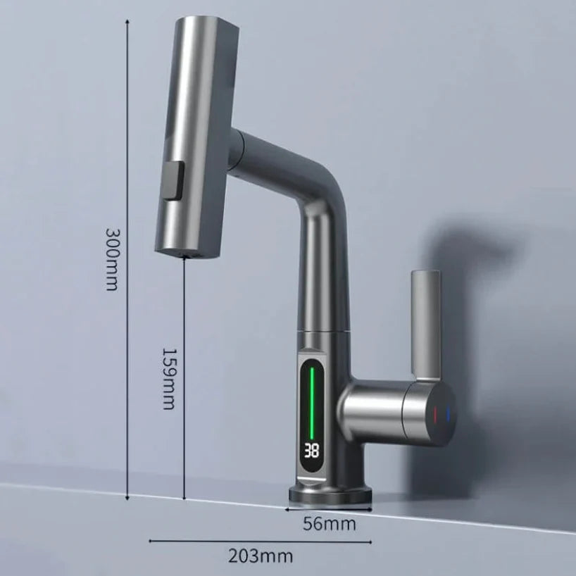 Retractable Kitchen Faucet with LED Light and 5 Spray Options - Souliia