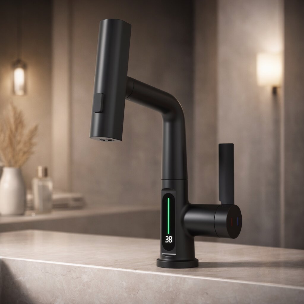 Retractable Kitchen Faucet with LED Light and 5 Spray Options - Souliia