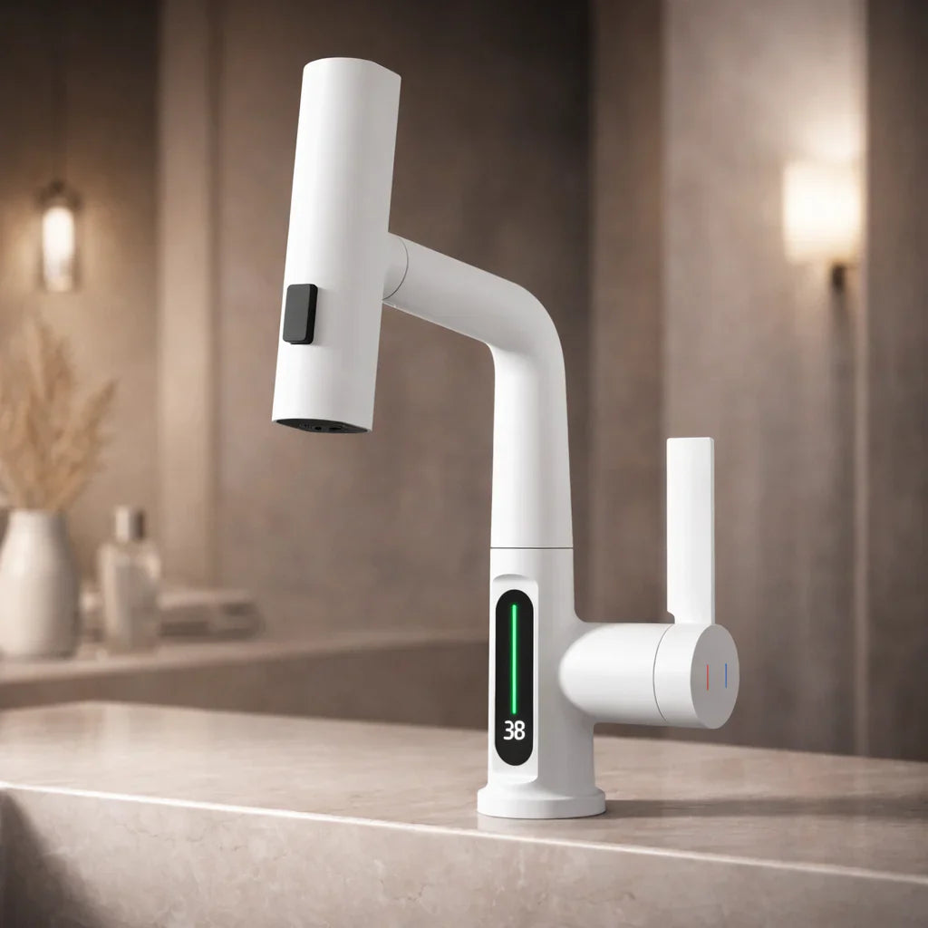 Retractable Kitchen Faucet with LED Light and 5 Spray Options - Souliia