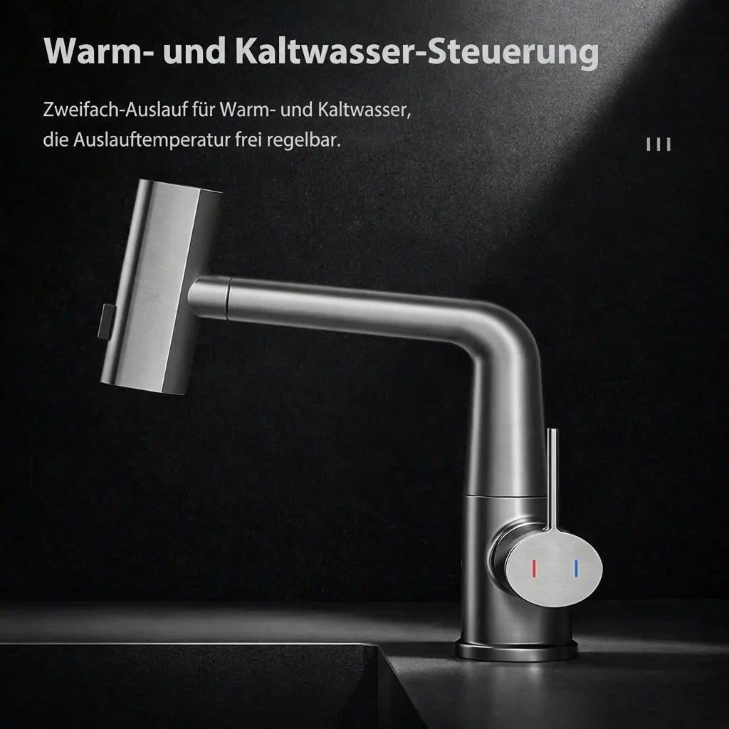 Retractable Kitchen Faucet with LED Light and 5 Spray Options - Souliia