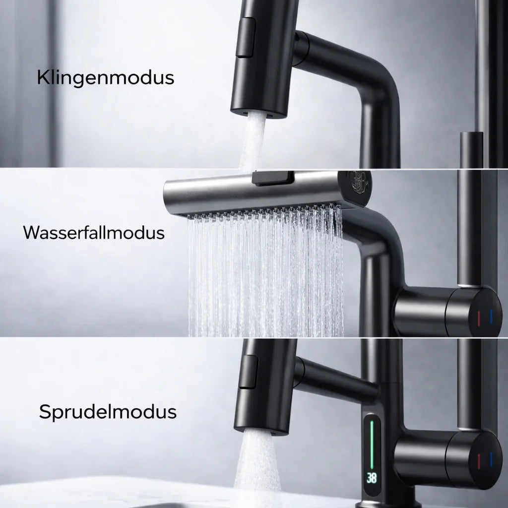 Retractable Kitchen Faucet with LED Light and 5 Spray Options - Souliia