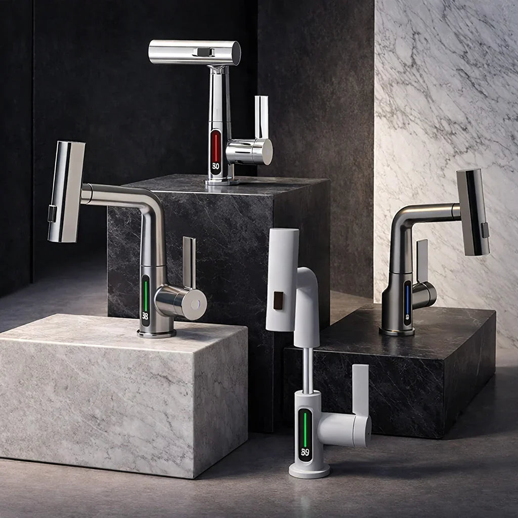 Retractable Kitchen Faucet with LED Light and 5 Spray Options - Souliia