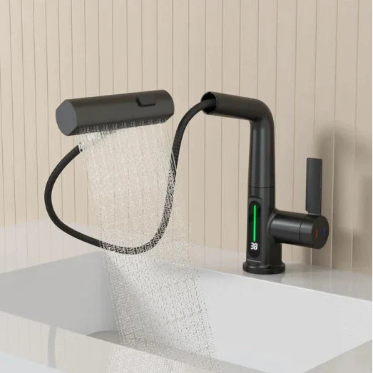 Retractable Kitchen Faucet with LED Light and 5 Spray Options - Souliia