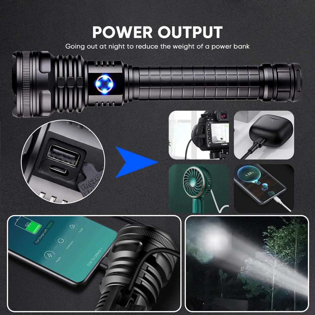 USB Rechargeable Tactical Flashlight with XHP90 LED Technology - Souliia