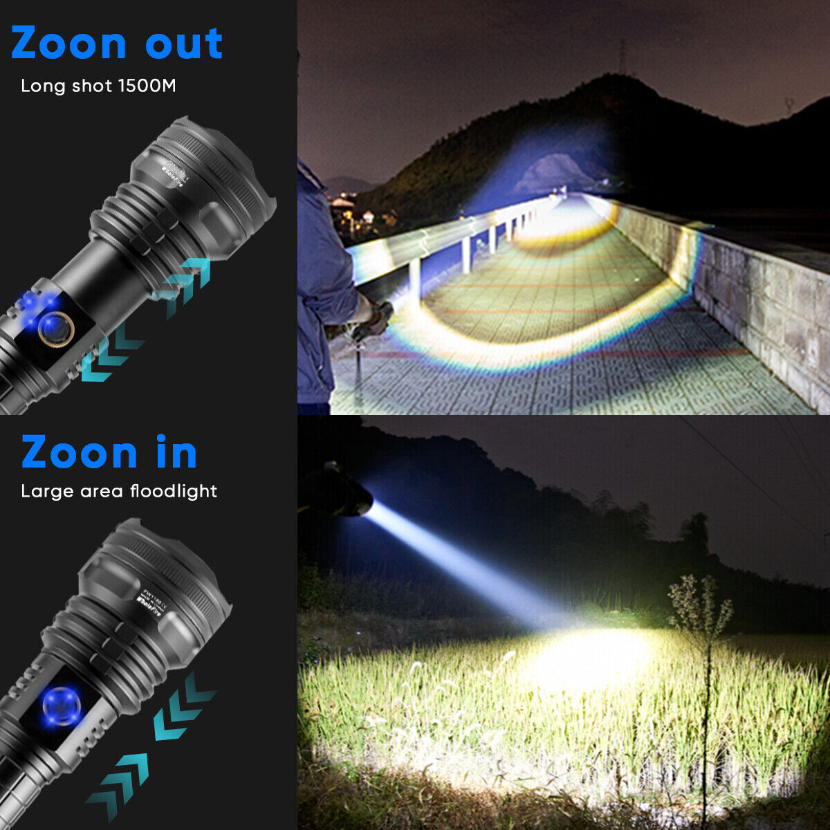 USB Rechargeable Tactical Flashlight with XHP90 LED Technology - Souliia