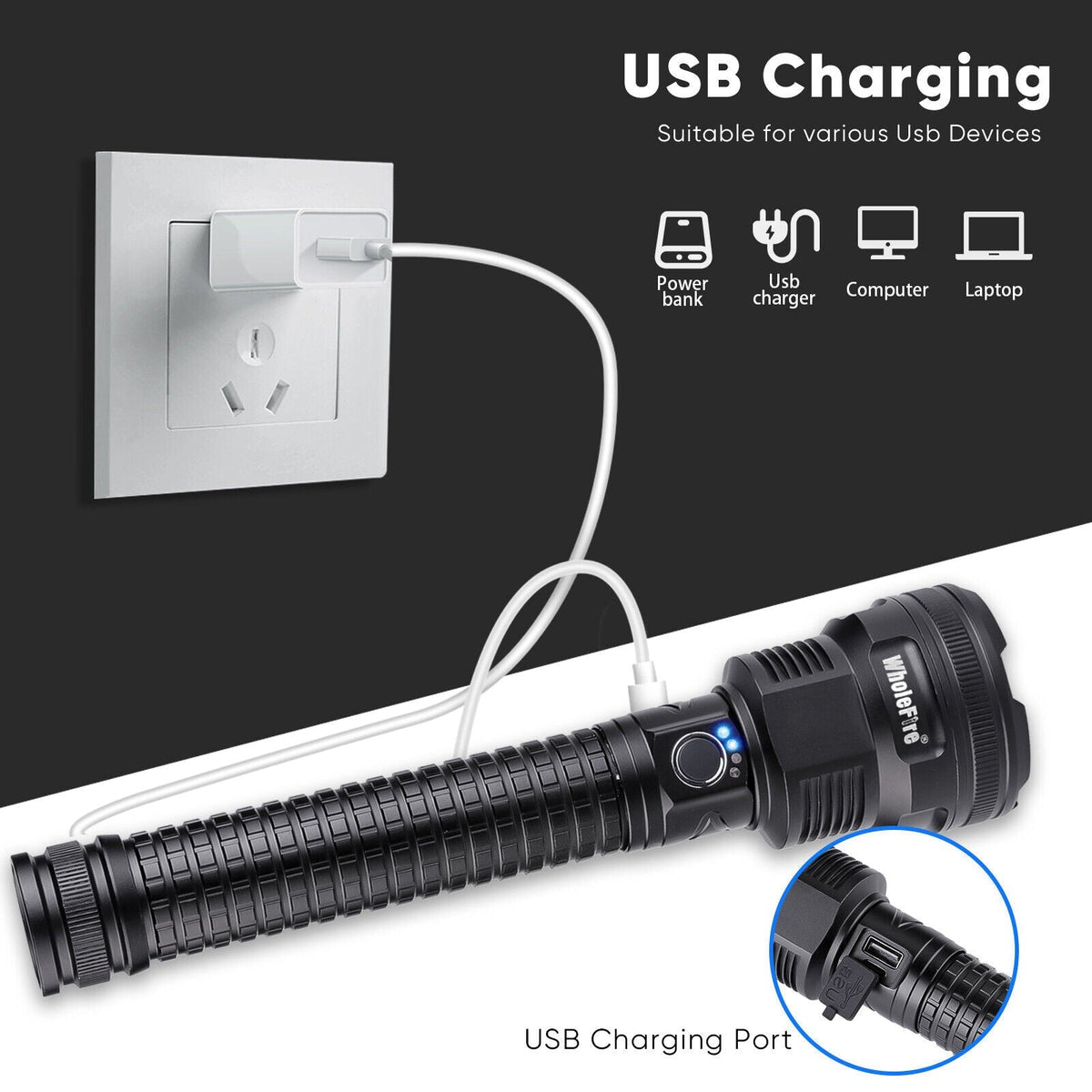 USB Rechargeable Tactical Flashlight with XHP90 LED Technology - Souliia