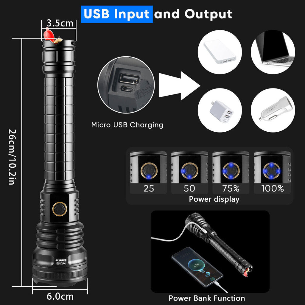 USB Rechargeable Tactical Flashlight with XHP90 LED Technology - Souliia
