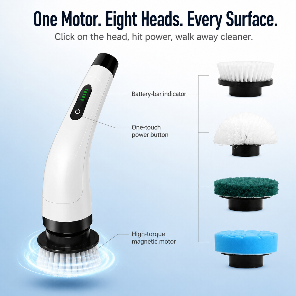 TurboShine — Spin Away Grime in Half the Time | 8 Heads + Extension Pole - Souliia