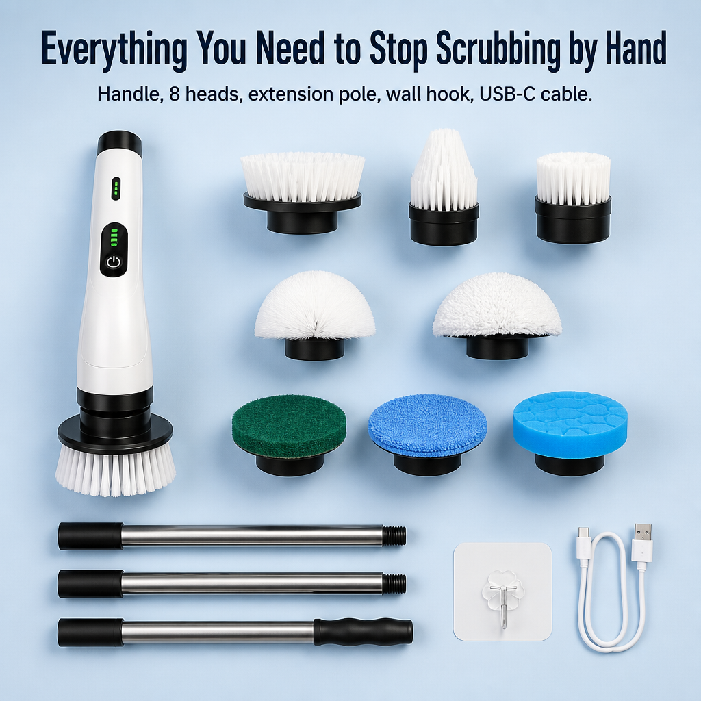 TurboShine — Spin Away Grime in Half the Time | 8 Heads + Extension Pole - Souliia