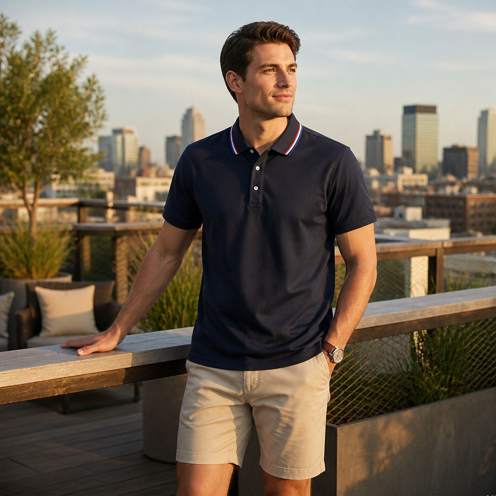 ValorCore – Knitterfreies klassisches Poloshirt-Set mit charakteristischem gestreiftem Kragen – Souliia