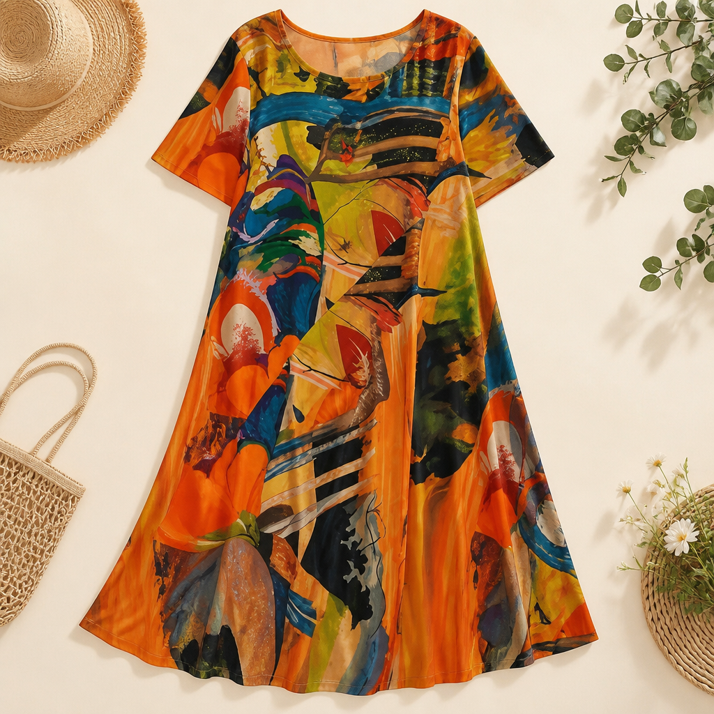 ZephyraWave – Robe d'été fluide à imprimé abstrait bohème - Souliia