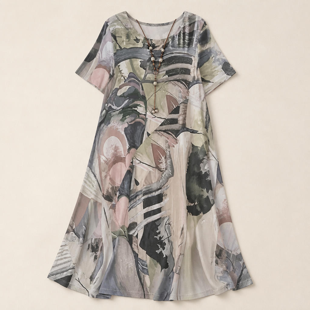 ZephyraWave – Robe d'été fluide à imprimé abstrait bohème - Souliia