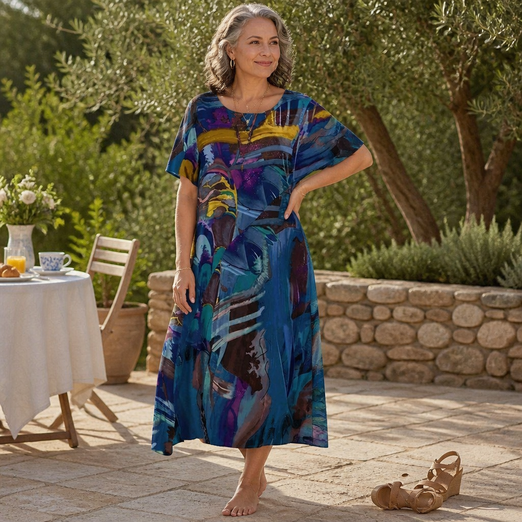 ZephyraWave – Robe d'été fluide à imprimé abstrait bohème - Souliia