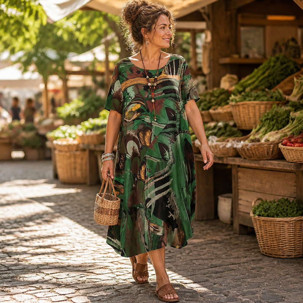 ZephyraWave – Robe d'été fluide à imprimé abstrait bohème - Souliia