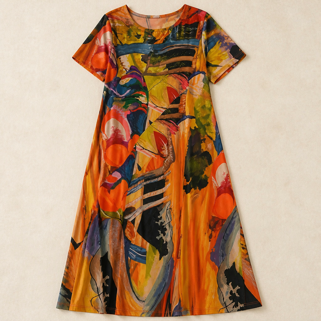 ZephyraWave – Robe d'été fluide à imprimé abstrait bohème - Souliia