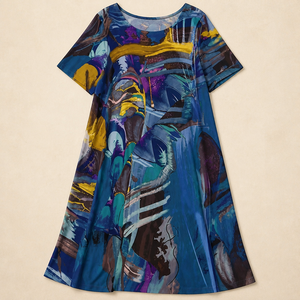 ZephyraWave – Robe d'été fluide à imprimé abstrait bohème - Souliia