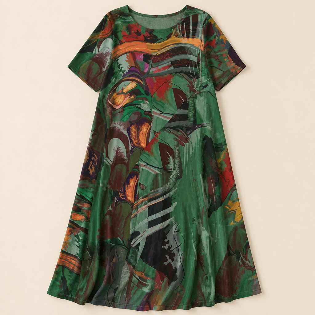 ZephyraWave – Robe d'été fluide à imprimé abstrait bohème - Souliia