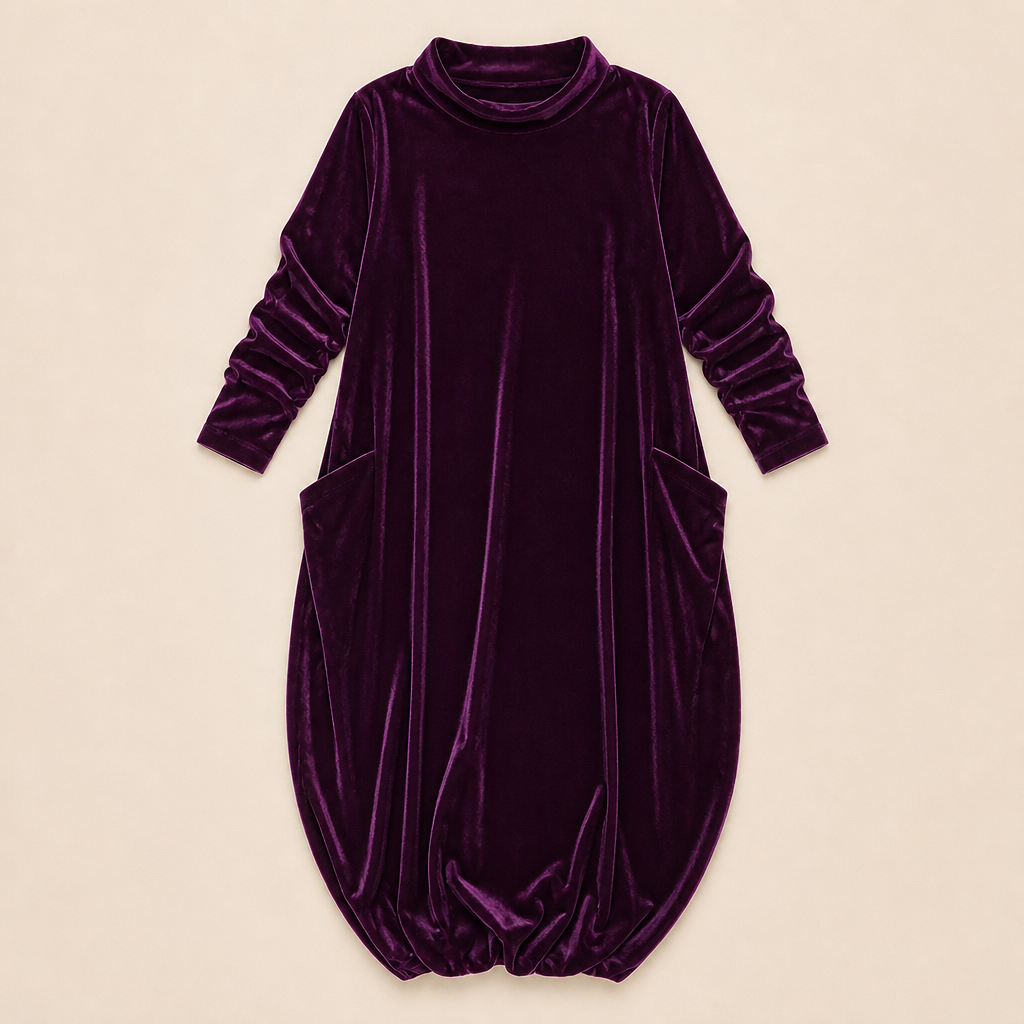 VioraForm – Velvet Mock-Neck Cocoon Maxi Dress with Side Pockets - Souliia