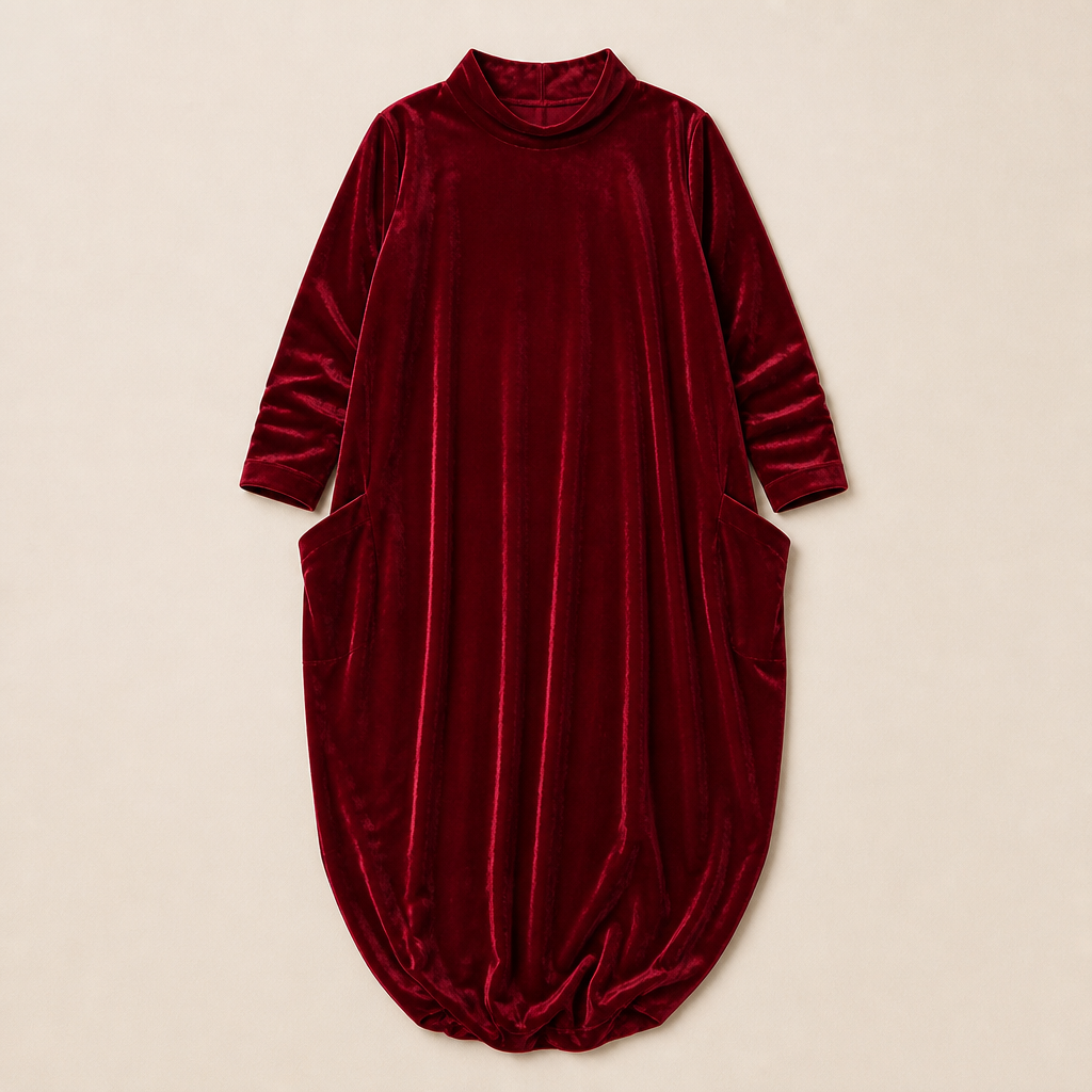 VioraForm – Velvet Mock-Neck Cocoon Maxi Dress with Side Pockets - Souliia