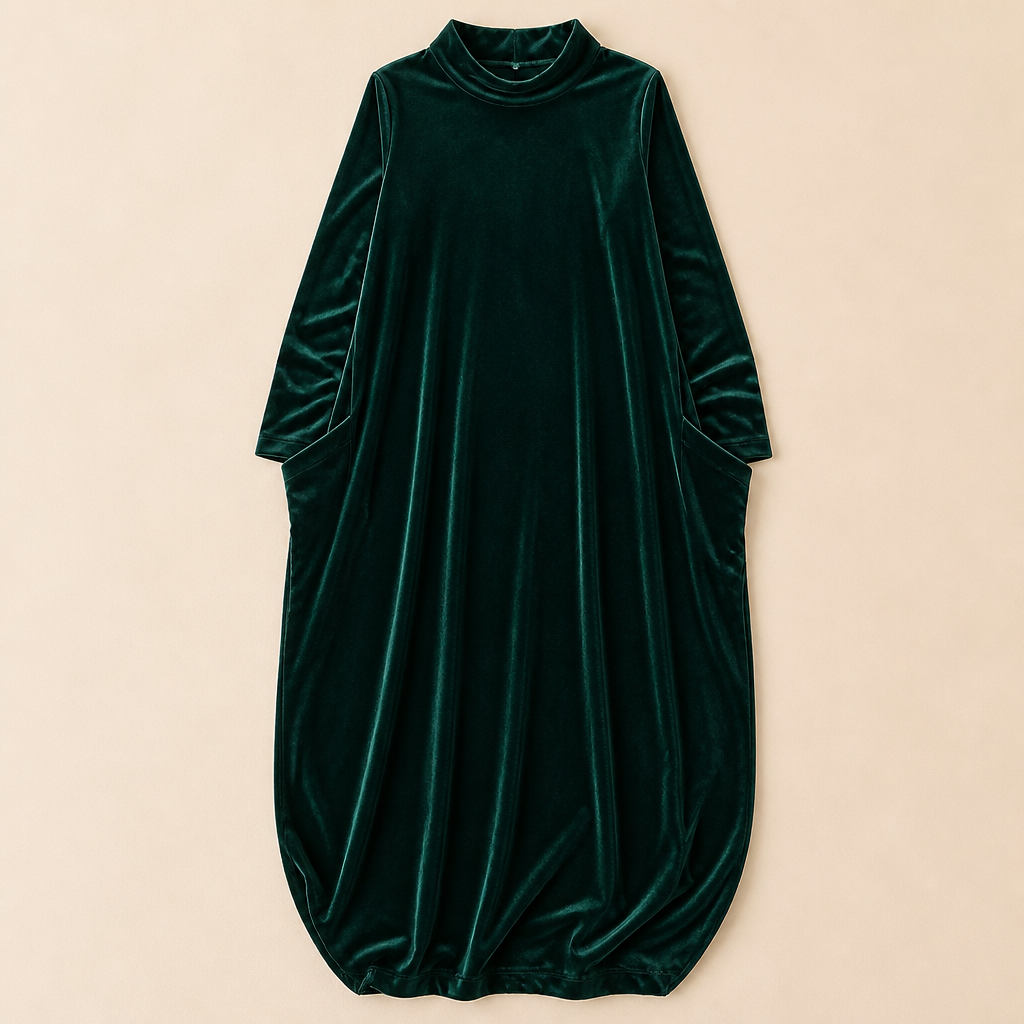 VioraForm – Velvet Mock-Neck Cocoon Maxi Dress with Side Pockets - Souliia