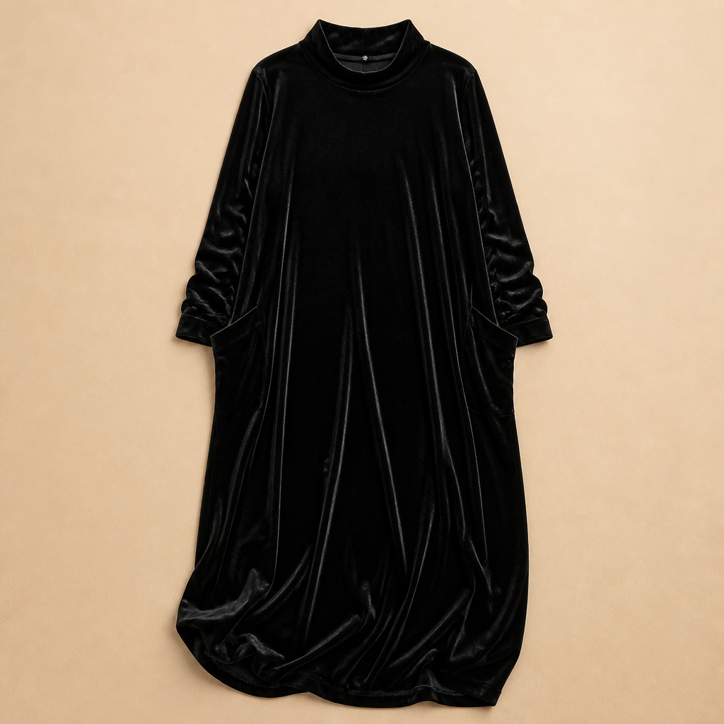 VioraForm – Velvet Mock-Neck Cocoon Maxi Dress with Side Pockets - Souliia