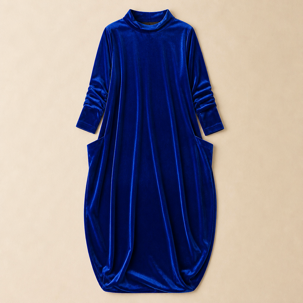 VioraForm – Velvet Mock-Neck Cocoon Maxi Dress with Side Pockets - Souliia