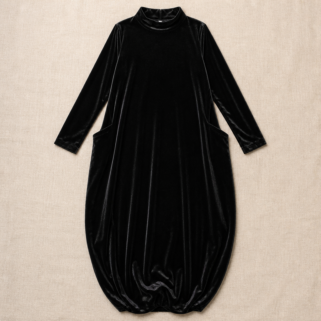 VioraForm – Velvet Mock-Neck Cocoon Maxi Dress with Side Pockets - Souliia