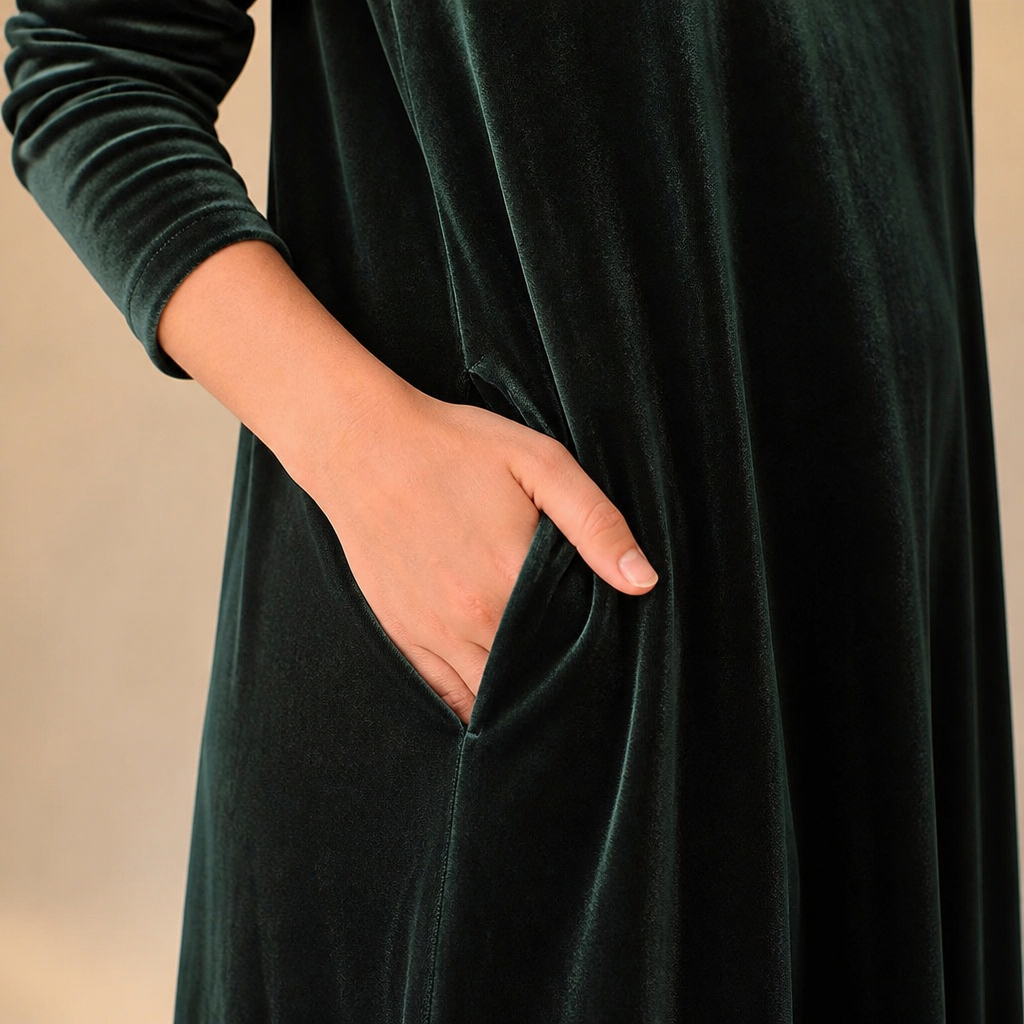 VioraForm – Velvet Mock-Neck Cocoon Maxi Dress with Side Pockets - Souliia