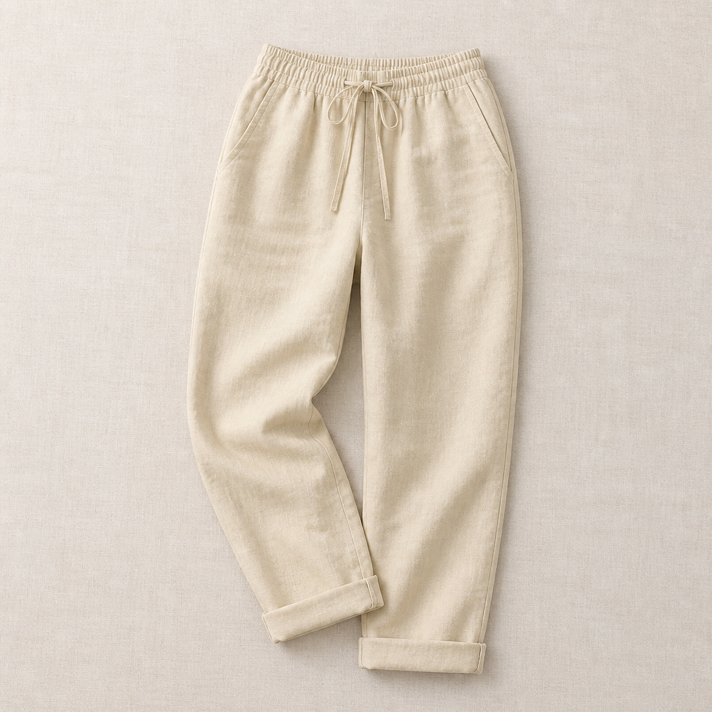 VelouraFlex – Breezy Cotton-Linen Drawstring Pants with Tapered Cuffed Hem - Souliia