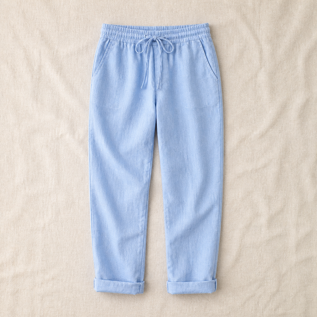VelouraFlex – Breezy Cotton-Linen Drawstring Pants with Tapered Cuffed Hem - Souliia