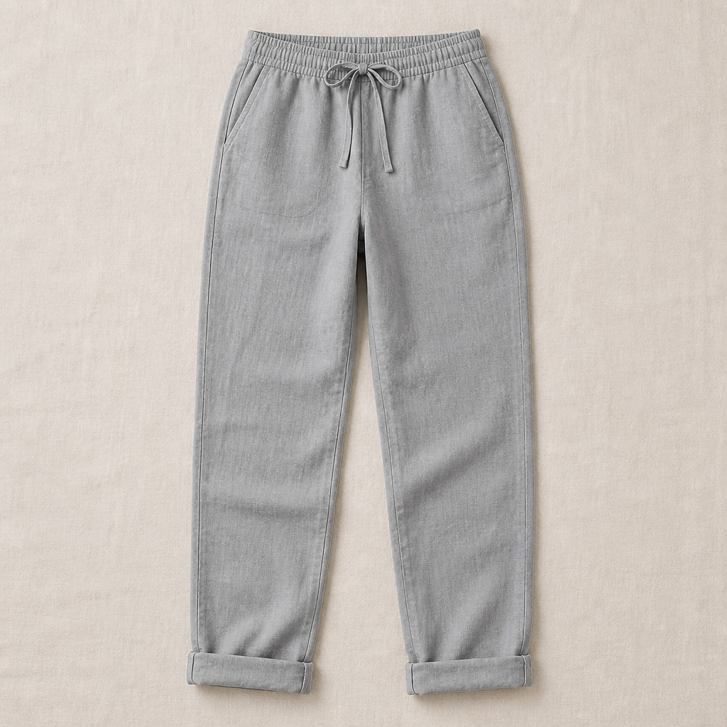 VelouraFlex – Breezy Cotton-Linen Drawstring Pants with Tapered Cuffed Hem - Souliia