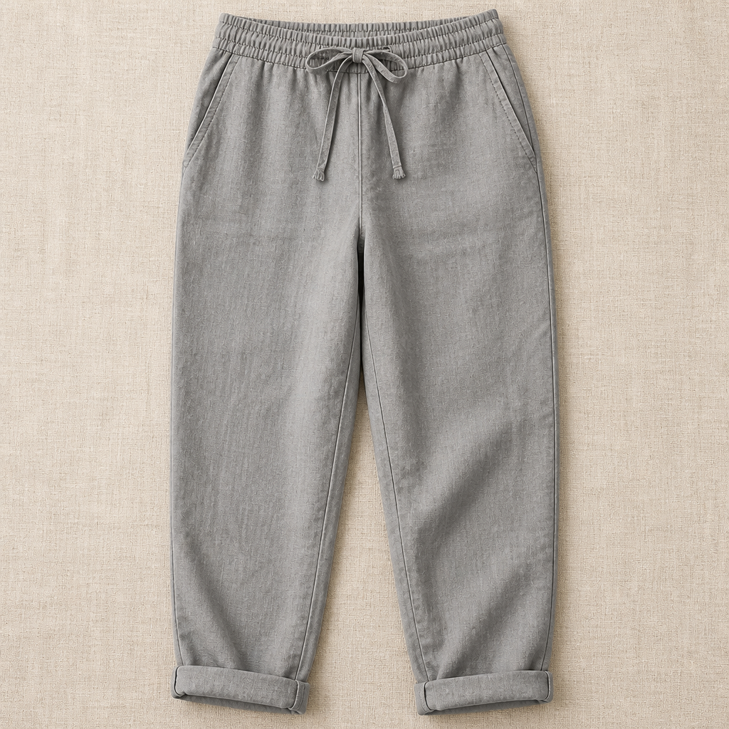 VelouraFlex – Breezy Cotton-Linen Drawstring Pants with Tapered Cuffed Hem - Souliia