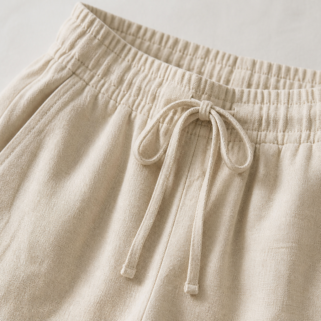VelouraFlex – Breezy Cotton-Linen Drawstring Pants with Tapered Cuffed Hem - Souliia
