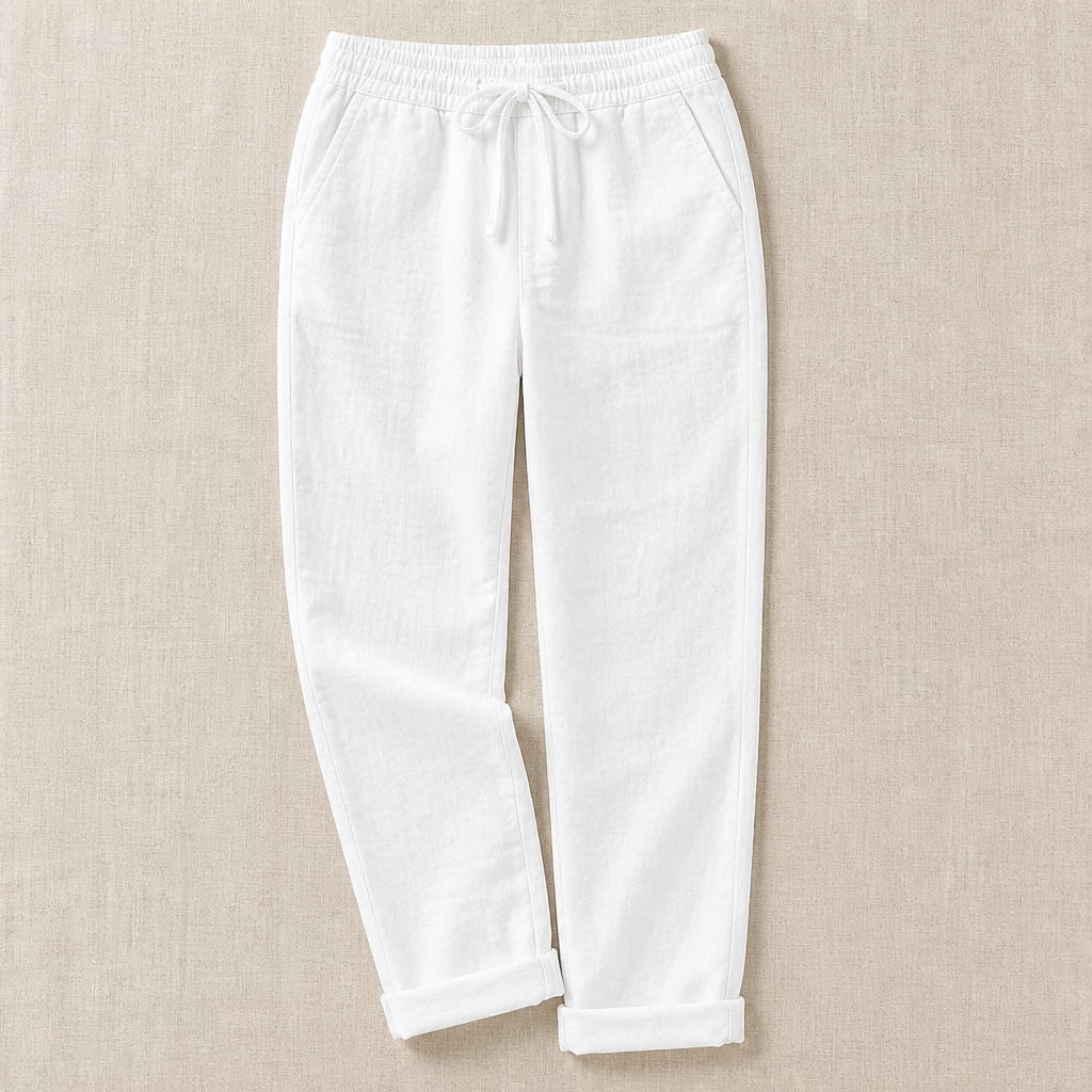 VelouraFlex – Breezy Cotton-Linen Drawstring Pants with Tapered Cuffed Hem - Souliia
