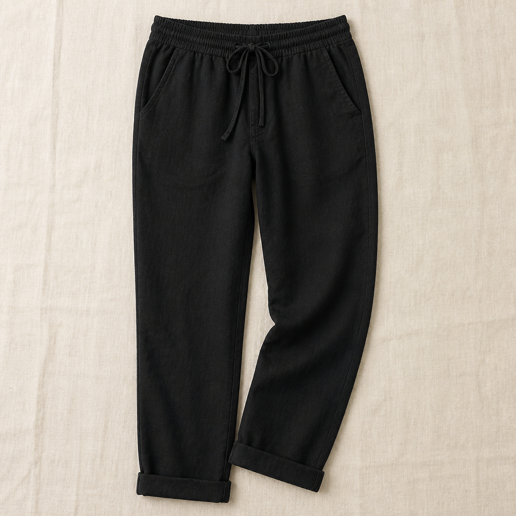 VelouraFlex – Breezy Cotton-Linen Drawstring Pants with Tapered Cuffed Hem - Souliia
