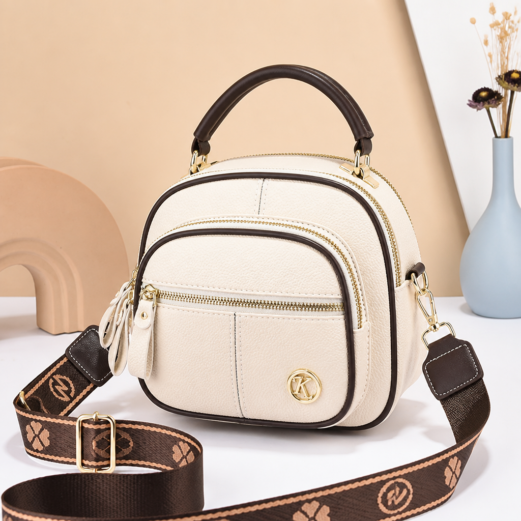 VieraBelle – Structured Mini Crossbody Bag with Statement Patterned Strap - Souliia