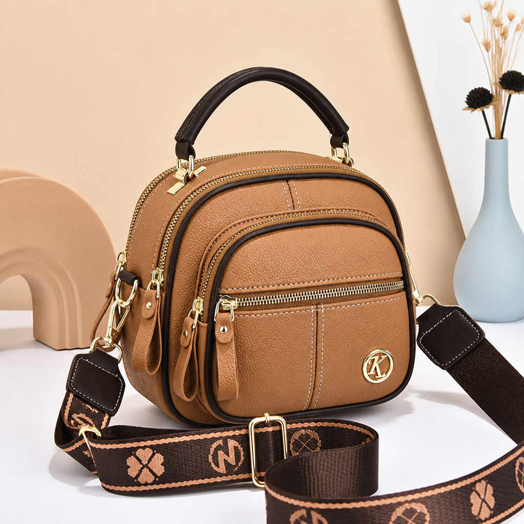 VieraBelle – Structured Mini Crossbody Bag with Statement Patterned Strap - Souliia