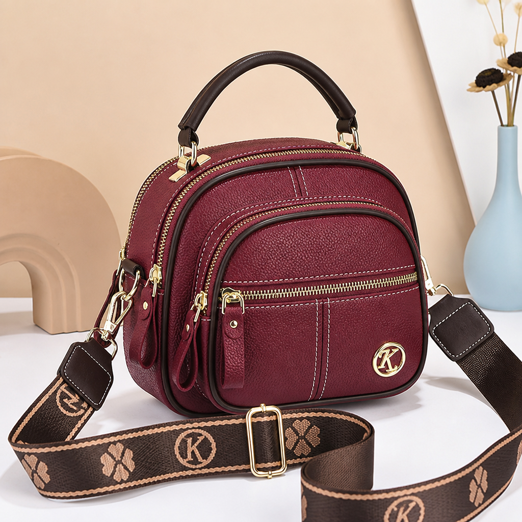 VieraBelle – Structured Mini Crossbody Bag with Statement Patterned Strap - Souliia
