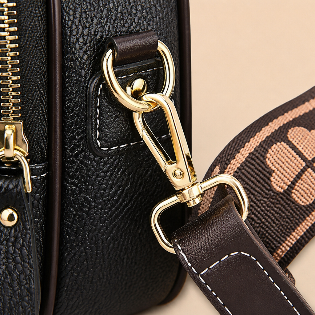 VieraBelle – Structured Mini Crossbody Bag with Statement Patterned Strap - Souliia