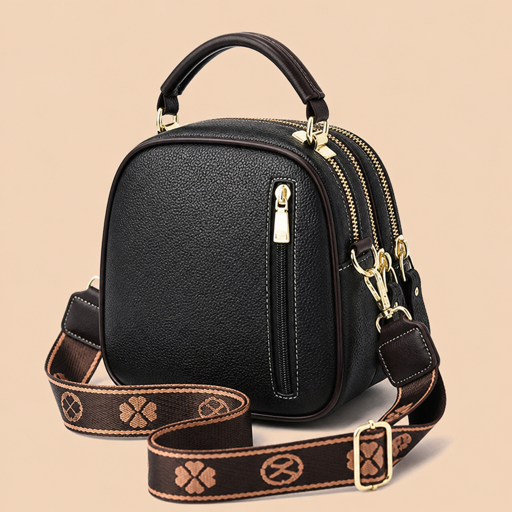 VieraBelle – Structured Mini Crossbody Bag with Statement Patterned Strap - Souliia
