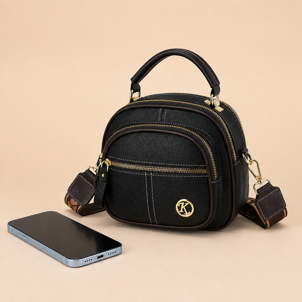 VieraBelle – Structured Mini Crossbody Bag with Statement Patterned Strap - Souliia