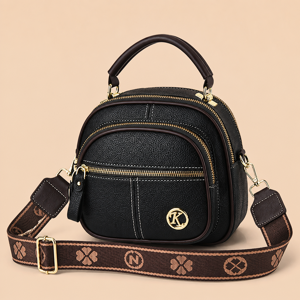 VieraBelle – Structured Mini Crossbody Bag with Statement Patterned Strap - Souliia