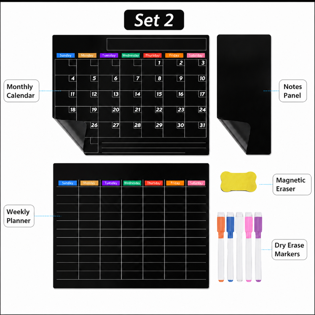 VibranceFlow Magnetic Calendar Set — Command Your Family’s Chaos with Colorful Clarity and Stress-Free Control - Souliia