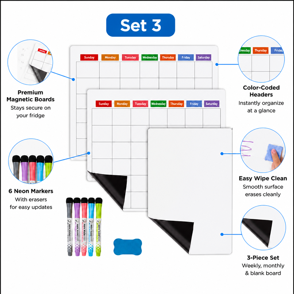 VibranceFlow Magnetic Calendar Set — Command Your Family’s Chaos with Colorful Clarity and Stress-Free Control - Souliia